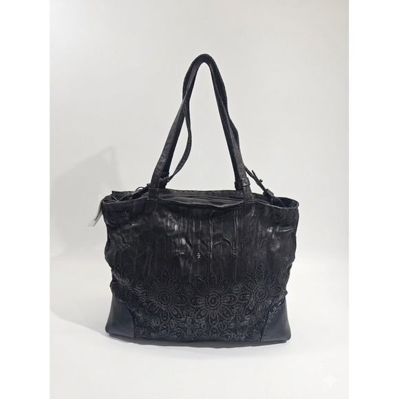 Henry Beguelin Handbags - Henry Beguelin Large Tote Bag Black Pierced Leather Shoulder Handbag Italy NEW